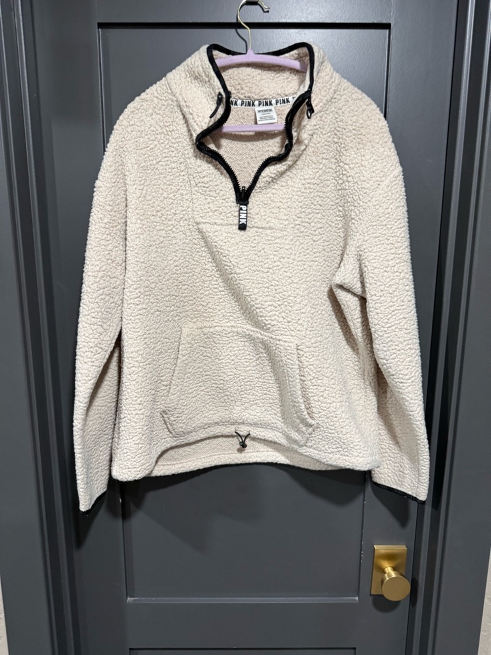PINK Sherpa Quarter-Zip Pullover - Cream